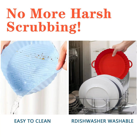Easy clean and dishwasher-safe 2 Pack Silicone Air Fryer Liners Set 7.28 Inch And 8.27 Inch Reusable Basket Liners