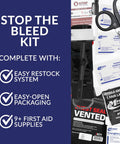 MFASCO 10-piece Stop The Bleed kit for bleeding control; portable trauma set with tourniquet, gauze, chest seals, gloves.