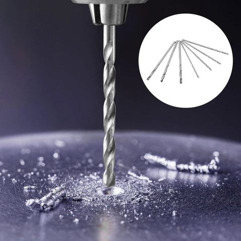 Micro Drill Bit Set 0.3-1.6mm With HSS Tiny Drill Bits And Shank in use, drilling precision hole with shavings visible