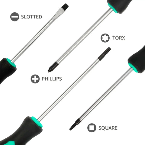 Magnetic Screwdriver Set 12 Piece With Phillips Slotted Torx Square And Stubby Heads Non Slip Ergonomic Handle