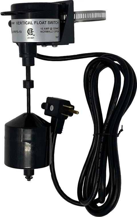 Vertical Float Switch For Sump Pumps Universal Replacement With Ten Foot Cord showing plug and float mechanism