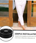 Heavy Duty Barn Door Roller Wheel Set Featuring Smooth Steel Casters For Sliding Gates And Windows High Load Rigid Track Hardware shown with wooden door.