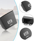 Close-up of BMW Parking Brake Button Replacement Cover Kit for 2015-2019 models, showing black ABS+PC material and installation clips.