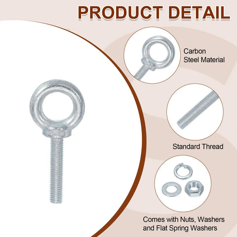 Beefy Five Pack M8 Galvanized Carbon Steel Eye Bolts With Nuts And Washers Heavy Duty Screw Eye Bolts Kit For Tie Down Straps Indoors Outdoors 5/16 Inch By 1.57 Inch Lifting Rings Silver, carbon steel eye bolt with standard thread and hardware