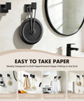 Matte Black 5 Piece Bathroom Hardware Set Made Of SUS304 Stainless Steel Wall Mounted Towel Bar Towel Ring Toilet Paper Holder And Two Towel Hooks For Rust Resistant Durability And Modern Bathroom Organization displayed in bathroom with decorative theme.