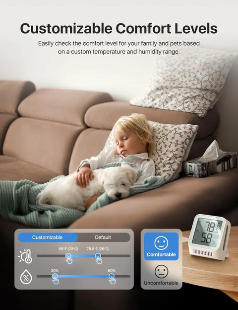 WiFi Thermometer Hygrometer With LCD Display, Three Sensors And Base Station, 2.4 GHz Compatible, Real Time Temperature And Humidity Monitoring, Smart App Alerts And Local Alarm Notifications on table