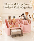Go To Desk Organizer With Drawer And Pen Holder For Home Office Pink Modern Desktop Storage Box with makeup items