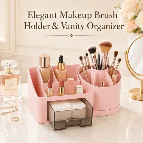 Go To Desk Organizer With Drawer And Pen Holder For Home Office Pink Modern Desktop Storage Box with makeup items