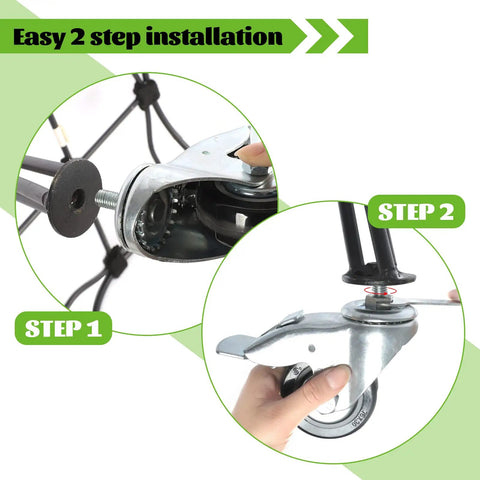 Installation process for Set Of 4 Heavy Duty 3 Inch Swivel Caster Wheels With Drop Dead Quiet Bearings and Secure Threaded Stem Mount.