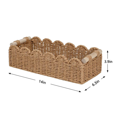 Totally Chic Scalloped Paper Rope Storage Basket With Ridiculously Sturdy Handle For Bathroom Decor And Over The Toilet Organization Super Handy Tissue Holder And Daily Essentials Organizer