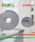 Comparison of 32.8 Ft Self Adhesive Weather Stripping Seal Strip for Windows and Doors vs a 16 Ft roll, showing size difference.