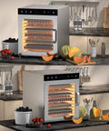 Heavy Duty 10 Tray Electric Food Dehydrator With Digital Temp Control Timer For Meat Beef Jerky Fruit Veggies, filled with colorful dried fruits.
