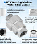 Inline 85470 Washing Machine Water Filter With Replacement Filter, showing aluminum body and multi-stage filtration details.