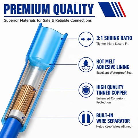 Shop Grade Heat Shrink Butt Connector And T Tap Splice Kit With Heavy Duty Wire Crimper features waterproof seal and wire separator.