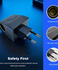 No Brainer Ac To Dc Converter With 12 Volt Cigarette Lighter Socket Adapter For 90 To 240 Volt Wall Plugs Smooth 500 Ma Output, showing plug design and features.