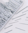 Ultimate 555-Piece Heavy Duty Cotter Pin Assortment Kit with Tough Zinc Plated Steel visible in open case with various sizes