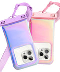 Floatable IP68 Waterproof Phone Pouch For iPhone 13 14 15 16 Pro Max and 17, Dry Bag With Crossbody Lanyard, Iridescent Purple Pink