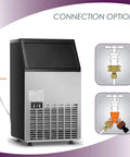 Ice maker with various hose connection options and fittings for garden adapters