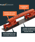 Flexible Sanding Block Flexisander For Curved Surfaces With A Sturdy Fastening System, aluminium handle, Velcro system, 15.5x2.75 inches