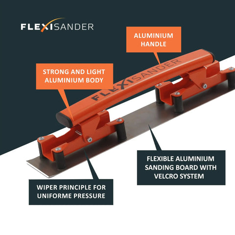 Flexible Sanding Block Flexisander For Curved Surfaces With A Sturdy Fastening System, aluminium handle, Velcro system, 15.5x2.75 inches