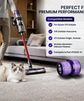 Person vacuuming carpet with vacuum cleaner; Three Pack HEPA Filter Replacements For V11 Outsize Series Vacuum Cleaners visible