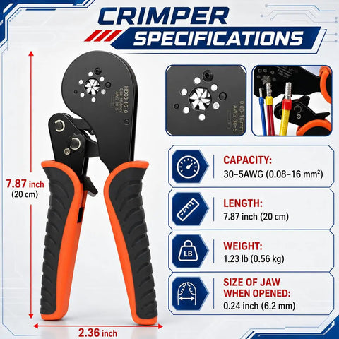 Specifications of All In One Ferrule Crimping Kit With Self Adjusting Ratchet Crimper Includes 1300 Ferrules 950 Single 350 Twin