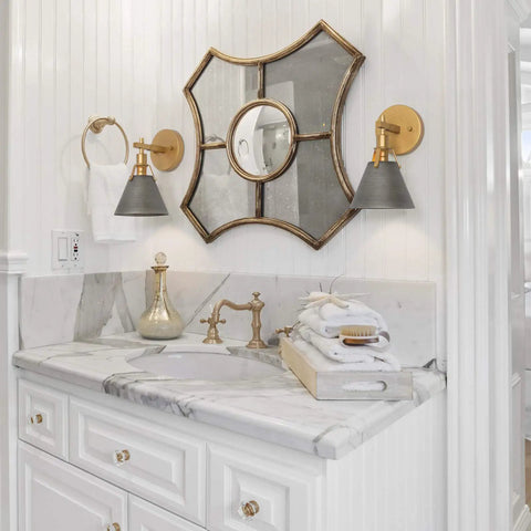 Antique Brass And Black Silver Finish Wall Sconce Lighting Fixture Modern Vintage 1 Light Wall Mounted Lamp in bathroom