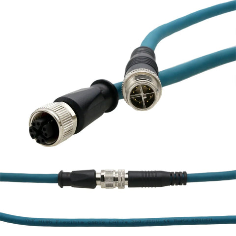 M12 8 Pin X Coded Ethernet Extension Cable Adapter for Vision Sensors and Barcode Readers Male to 8 Pole Female 2M