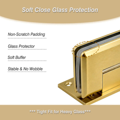 Brass Shower Door Hinge With 90 Degree Offset For Frameless Glass, Wall Mount For 5/16 To 1/2 Inch Tempered Glass, Gold Finish