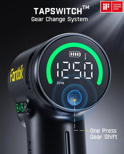Ultra Cordless Drill Driver with TapSwitch Gear Change System display, showing 1250 RPM and one press gear shift emphasis.