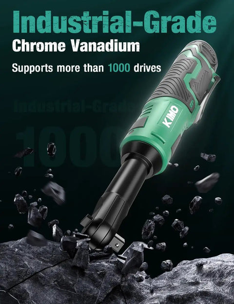 Extended Cordless Electric Ratchet Wrench Kit, 12V, 400 RPM, 40 Ft-Lbs Beast Power on rugged surface with chrome vanadium