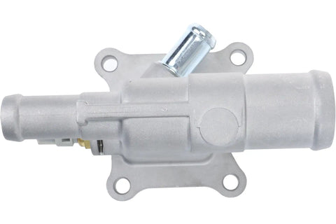 Direct Bolt On Aluminum Water Outlet Assembly With Coolant Sensor Plug And Go Upgrade Ditches Brittle OEM Plastic For Heavy Duty Aircraft Aluminum, side view.