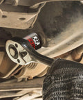 Knockout 50 Piece Impact Socket Set With 3/8 Inch Drive Sae And Metric Sizes featuring 22mm socket wrench under vehicle.