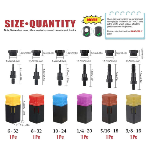 Hand Rivet Nut Tool Kit With Blind Riveter And Six Rivet Nut Sets, Nose Pieces, And Drill Adapter For Quick Install, Threaded Inserts, Automotive And Metalworking Projects, License Plate Mounts: six sizes shown
