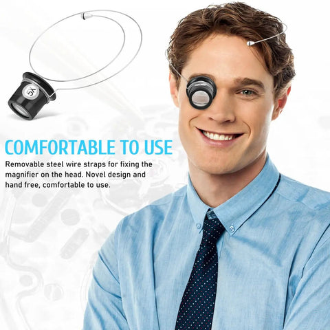 Jewelers Portable Monocular Magnifier Eye Loop Glass For Watches Jewelry Repair And Textile Circuit Coin Stamp Work shown worn
