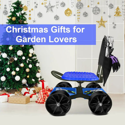 Garden Cart Rolling Stool With Four Wheels And Tool Bag Adjustable Seat Height And Direction Sturdy Yard Work Ready 300 Lb Capacity Rust Resistant Metal Includes Handy Tray Blue in festive setting