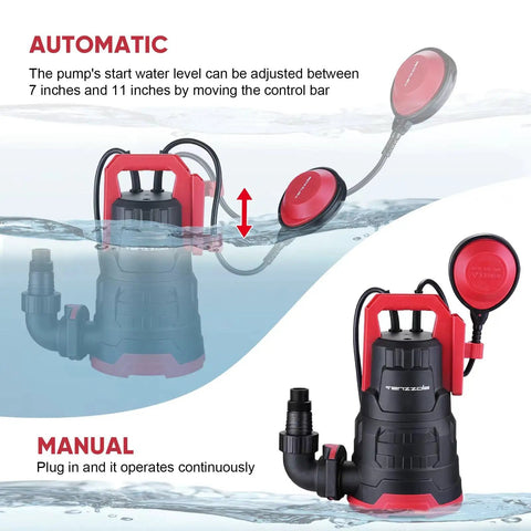 Heavy Duty Submersible Sump Pump 1 HP 3960 GPH With Float Switch Workhorse Thermoplastic Portable Water Removal Pump