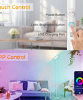 Smart RGB Floor Lamp With Alexa And Google Home WiFi showing touch and app control, tall modern torchiere in colorful living room