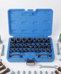 Top Tier 33 Piece Broken Bolt Extractor Set With Spiral Socket Nut Remover Kit For Cars And Trucks, CR-MO Steel Gear To Fix Rusty Bolts Fast In Your Garage Shop Or Workshop, blue case open