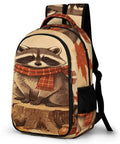 Fall Raccoon Print Backpack With Large Capacity Unisex Daypack featuring autumn leaves and a raccoon with scarf design.