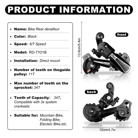 7 Speed Direct Mount Rear Derailleur For Mountain Tricycle Commuter And Cruiser Bikes, Built Beefy Aluminum, Crisp Shifts