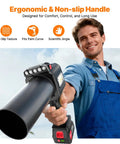 Man holding Cordless Brushless Leaf Blower With 900G Blowing Power Turbo Jet Beast Mode 480W Motor Dual 3000mAh Batteries