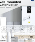 Ready In A Flash Heavy Duty Commercial Instant Hot Water Dispenser With Eighty Liter Capacity And Rapid Three Thousand Watt Layered Heating For Busy Cafes And Restaurants Plus Built In Filter And Led Digital Display, wall-mounted, white, LED control.