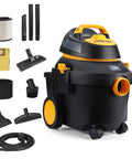 Heavy Duty Wet And Dry Shop Vacuum With 4 Gallon Tank And 5.5 Peak HP SVX2 Motor, 3 In 1 Portable Vacuum On Cart With Attachments Displayed