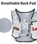 Lightweight Hydration Backpack For Running And Hiking With 1.5L Water Reservoir showing breathable back pad and pockets