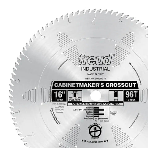 Beast Cabinetmaker Crosscut Blade 16 Inch 96 Teeth TiCo Hi Density Carbide With ATB Tooth Design for ultra clean crosscuts