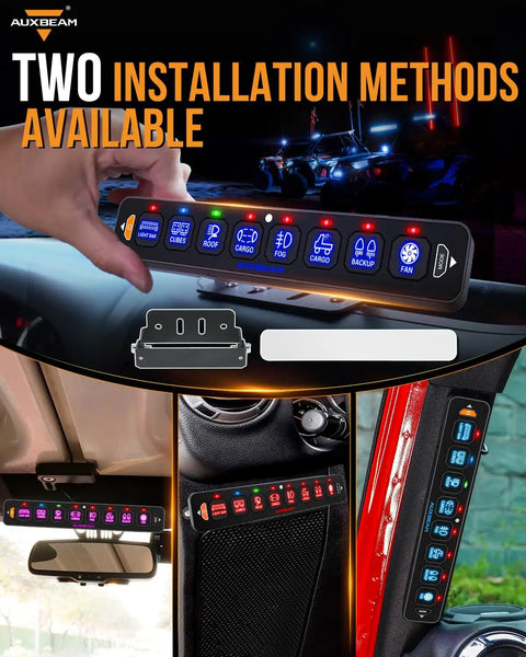8 Gang Slim Switch Panel With RGB Backlit LED For Truck Offroad Car And Boat AS R80 mounted in vehicles