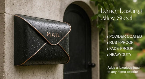 Built Tough Black Wall Mount Mailbox For Outdoor Use 12.5 X 5 X 10 Inch Weatherproof Envelope Mailbox on stone wall