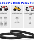 Image of Replacement Bandsaw Pulley Tires 45-69-0010 2 Pack for Portable Saws Budget Friendly Rubber with compatibility details.