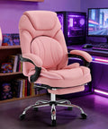 Comfy Reclining Office Chair With Footrest For Women, Wide Seat Big Tall Ergonomic Gaming Desk Chair in pink setup
